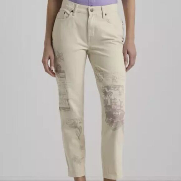 Lauren Ralph Lauren Women’s 18 Relaxed Taper Ankle Jean Cream Wash Print $195 - Picture 12 of 12